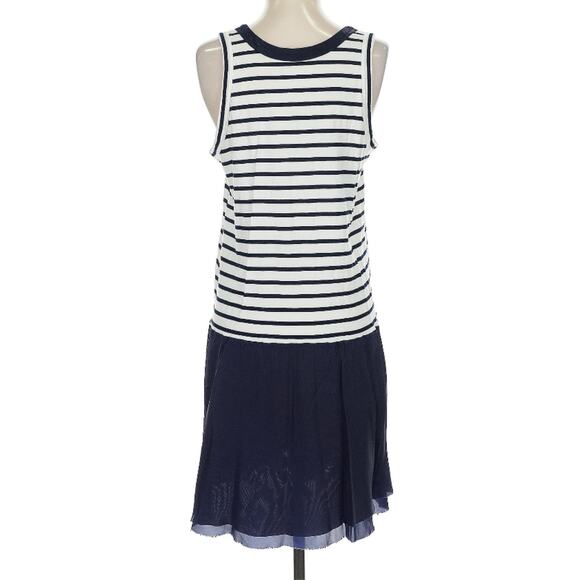 Sacai Luck White Navy Cotton Striped Tank Dress Cupro Skirt 3 L - Picture 5 of 12
